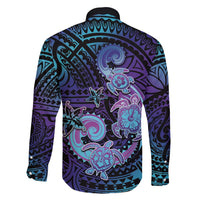 Hawaii Makahiki Turtle Family Matching Long Sleeve Bodycon Dress and Hawaiian Shirt Spiral Polynesian Tattoo LT05 - Polynesian Pride