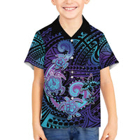 Hawaii Makahiki Turtle Family Matching Off Shoulder Short Dress and Hawaiian Shirt Spiral Polynesian Tattoo LT05 Son's Shirt Purple - Polynesian Pride