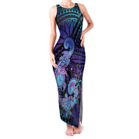 Hawaii Makahiki Turtle Family Matching Tank Maxi Dress and Hawaiian Shirt Spiral Polynesian Tattoo LT05 Mom's Dress Purple - Polynesian Pride