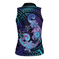 Hawaii Makahiki Turtle Women Sleeveless Polo Shirt Spiral Polynesian Tattoo