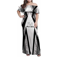 Custom Bula Fiji Football Family Matching Off Shoulder Maxi Dress and Hawaiian Shirt Go Champions LT05 Mom's Dress White - Polynesian Pride