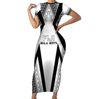 Custom Bula Fiji Football Family Matching Short Sleeve Bodycon Dress and Hawaiian Shirt Go Champions LT05 Mom's Dress White - Polynesian Pride