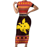 Papua New Guinea Christmas Family Matching Short Sleeve Bodycon Dress and Hawaiian Shirt Santa Raggiana LT05 Mom's Dress Red - Polynesian Pride