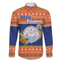 Marshall Islands Christmas Family Matching Off The Shoulder Long Sleeve Dress and Hawaiian Shirt Marshallese Seal Meddi Kirijmoj LT05 Dad's Shirt - Long Sleeve Orange - Polynesian Pride