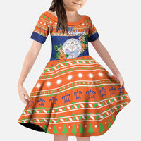 Marshall Islands Christmas Family Matching Puletasi and Hawaiian Shirt Marshallese Seal Meddi Kirijmoj LT05 Daughter's Dress Orange - Polynesian Pride