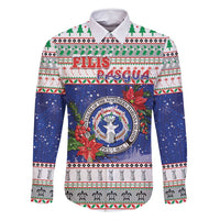Northern Mariana Islands Christmas Family Matching Tank Maxi Dress and Hawaiian Shirt Poinsettia Filis Pasgua LT05 Dad's Shirt - Long Sleeve Blue - Polynesian Pride