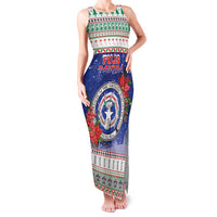 Northern Mariana Islands Christmas Family Matching Tank Maxi Dress and Hawaiian Shirt Poinsettia Filis Pasgua LT05 Mom's Dress Blue - Polynesian Pride