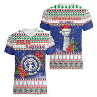 Northern Mariana Islands Christmas Women V-Neck T-Shirt Poinsettia Filis Pasgua LT05 - Polynesian Pride