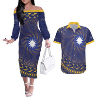 Nauru Angam Day Couples Matching Off The Shoulder Long Sleeve Dress and Hawaiian Shirt Polynesian Tribal Pattern Unique Style - Polynesian Pride
