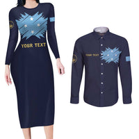 Personalised Federated States Of Micronesia Couples Matching Long Sleeve Bodycon Dress and Long Sleeve Button Shirt FSM Passport LT05 Navy - Polynesian Pride