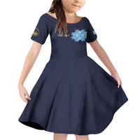 Personalised Federated States Of Micronesia Family Matching Off Shoulder Short Dress and Hawaiian Shirt FSM Passport LT05 Daughter's Dress Navy - Polynesian Pride