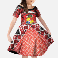 Personalised Tonga Constitution Day Family Matching Off The Shoulder Long Sleeve Dress and Hawaiian Shirt 150 Years Jubilee LT05 Daughter's Dress Red - Polynesian Pride