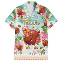 Hawaii Thanksgiving Family Matching Long Sleeve Bodycon Dress and Hawaiian Shirt Funny Turkey Dabbing Dance LT05 Dad's Shirt - Short Sleeve Blue - Polynesian Pride
