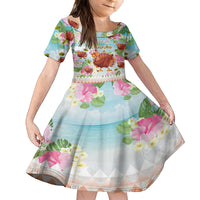 Hawaii Thanksgiving Family Matching Off Shoulder Long Sleeve Dress and Hawaiian Shirt Funny Turkey Dabbing Dance LT05 Daughter's Dress Blue - Polynesian Pride