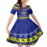 Personalised Polynesia Christmukkah Family Matching Summer Maxi Dress and Hawaiian Shirt Menorah With Polynesian Tribal Pattern LT05 Daughter's Dress Blue - Polynesian Pride