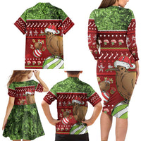 New Zealand Kiwi Christmas Family Matching Long Sleeve Bodycon Dress and Hawaiian Shirt Paua Shell Glitter Green LT05 - Polynesian Pride
