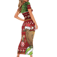 New Zealand Kiwi Christmas Short Sleeve Bodycon Dress Paua Shell Glitter Green