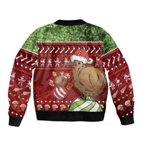 New Zealand Kiwi Christmas Sleeve Zip Bomber Jacket Paua Shell Glitter Green