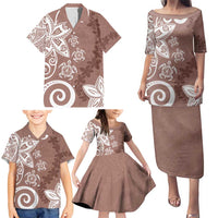 Polynesia Family Matching Puletasi and Hawaiian Shirt Brown Tribal Turtle Floral Pattern LT05 - Polynesian Pride
