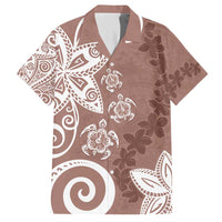 Polynesia Family Matching Short Sleeve Bodycon Dress and Hawaiian Shirt Brown Tribal Turtle Floral Pattern