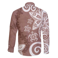 Polynesia Family Matching Short Sleeve Bodycon Dress and Hawaiian Shirt Brown Tribal Turtle Floral Pattern