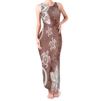 Polynesia Family Matching Tank Maxi Dress and Hawaiian Shirt Brown Tribal Turtle Floral Pattern