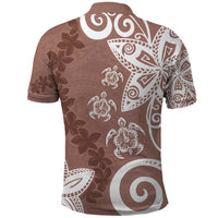 Polynesia Polo Shirt Brown Tribal Turtle Floral Pattern