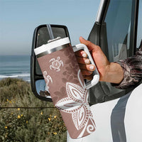 Polynesia Tumbler With Handle Brown Tribal Turtle Floral Pattern