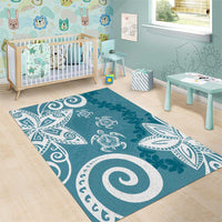 Polynesia Area Rug Hippie Blue Tribal Turtle Floral Pattern