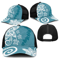 Polynesia Baseball Net Cap Hippie Blue Tribal Turtle Floral Pattern LT05 - Polynesian Pride