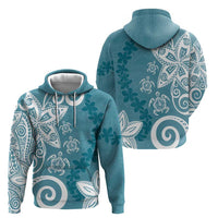 Polynesia Hoodie Hippie Blue Tribal Turtle Floral Pattern LT05 - Polynesian Pride