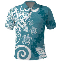 Polynesia Polo Shirt Hippie Blue Tribal Turtle Floral Pattern