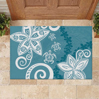Polynesia Rubber Doormat Hippie Blue Tribal Turtle Floral Pattern