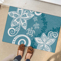 Polynesia Rubber Doormat Hippie Blue Tribal Turtle Floral Pattern