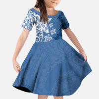 Polynesia Family Matching Puletasi and Hawaiian Shirt Blue Tribal Turtle Floral Pattern