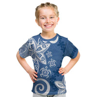 Polynesia Kid T Shirt Blue Tribal Turtle Floral Pattern