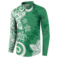 Polynesia Button Sweatshirt Green Tribal Turtle Floral Pattern