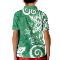 Polynesia Kid Polo Shirt Green Tribal Turtle Floral Pattern