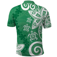 Polynesia Polo Shirt Green Tribal Turtle Floral Pattern