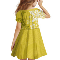 Polynesia Family Matching Long Sleeve Bodycon Dress and Hawaiian Shirt Yellow Tribal Turtle Floral Pattern
