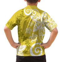 Polynesia Family Matching Off Shoulder Short Dress and Hawaiian Shirt Yellow Tribal Turtle Floral Pattern LT05 - Polynesian Pride