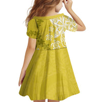 Polynesia Family Matching Puletasi and Hawaiian Shirt Yellow Tribal Turtle Floral Pattern