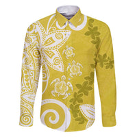 Polynesia Family Matching Puletasi and Hawaiian Shirt Yellow Tribal Turtle Floral Pattern
