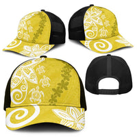 Polynesia Mesh Trucker Cap Yellow Tribal Turtle Floral Pattern - Polynesian Pride