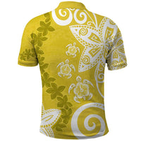 Polynesia Polo Shirt Yellow Tribal Turtle Floral Pattern