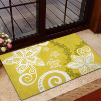 Polynesia Rubber Doormat Yellow Tribal Turtle Floral Pattern