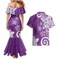 Polynesia Couples Matching Mermaid Dress and Hawaiian Shirt Purple Tribal Turtle Floral Pattern LT05 - Polynesian Pride