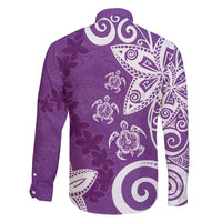Polynesia Family Matching Tank Maxi Dress and Hawaiian Shirt Purple Tribal Turtle Floral Pattern