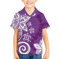 Polynesia Family Matching Tank Maxi Dress and Hawaiian Shirt Purple Tribal Turtle Floral Pattern