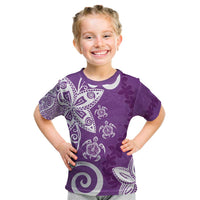 Polynesia Kid T Shirt Purple Tribal Turtle Floral Pattern